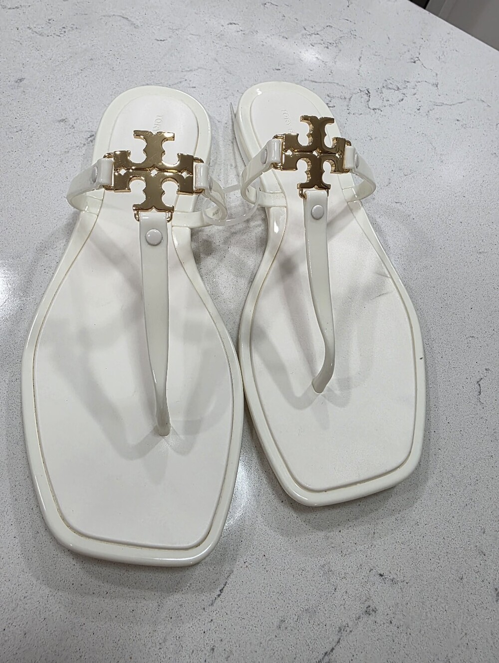 Tory Burch Mini Miller Jelly Sandals Ivory Gold Logo Size 8